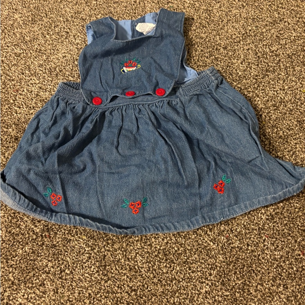 Blue Denim Baby Dress with Embroidered Accents
